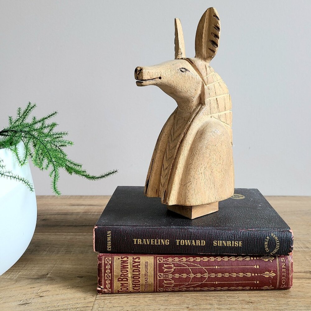 Anubis bust wooden hand carved figuring. Egyptian mythology. Home decor.8 1.4''